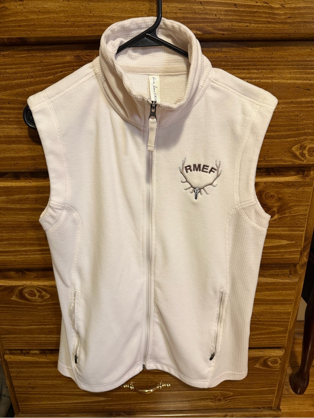 RMEF Antler Logo Women's cream Fleece Vest - Zip Front